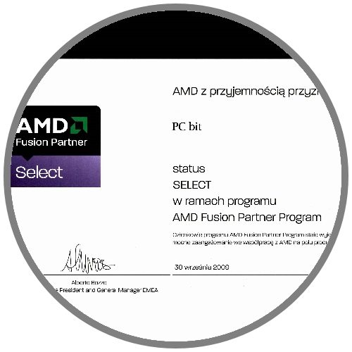 Certyfikat AMD Fusion Partner Program